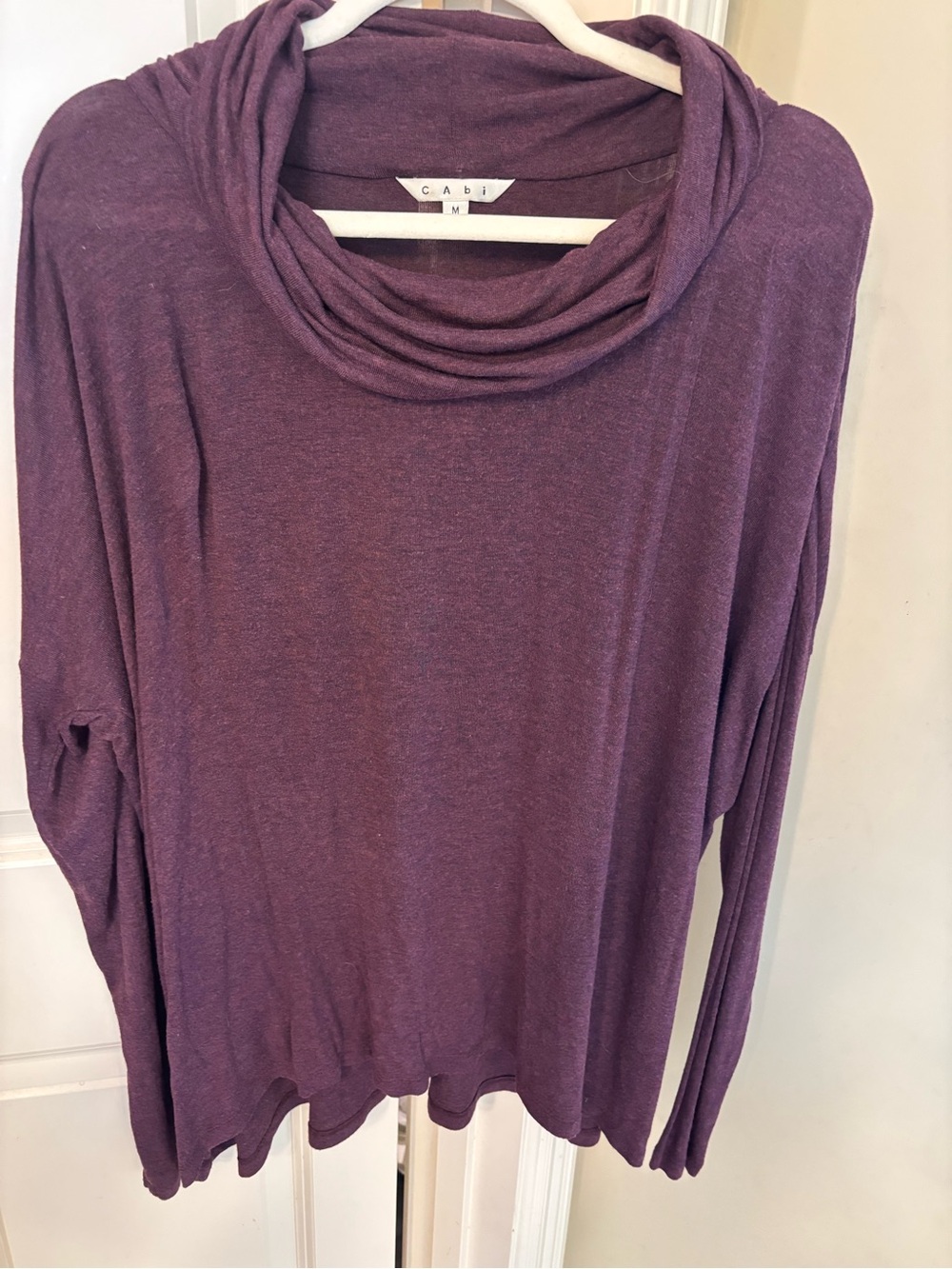 CAbi Draped Cowl Neck Long Sleeve Top in Plum